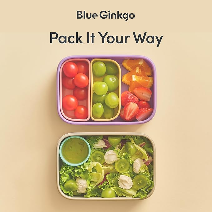 BLUE GINKGO Silicone Lunch Box Set – Durable Heavy-Duty Silicone Bento Box, Microwave, Freezer, Dishwasher Safe – Airtight, BPA Free (Made in Korea, Grey)