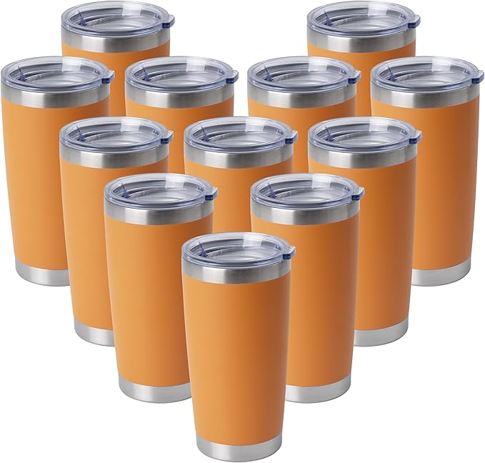 HASLE OUTFITTERS 20oz Stainless Steel Tumblers Bulk, Insulated Travel Cup with Lid, Double Wall Vacuum Coffee Mug for Cold & Hot Drinks 12 Pack, Orange