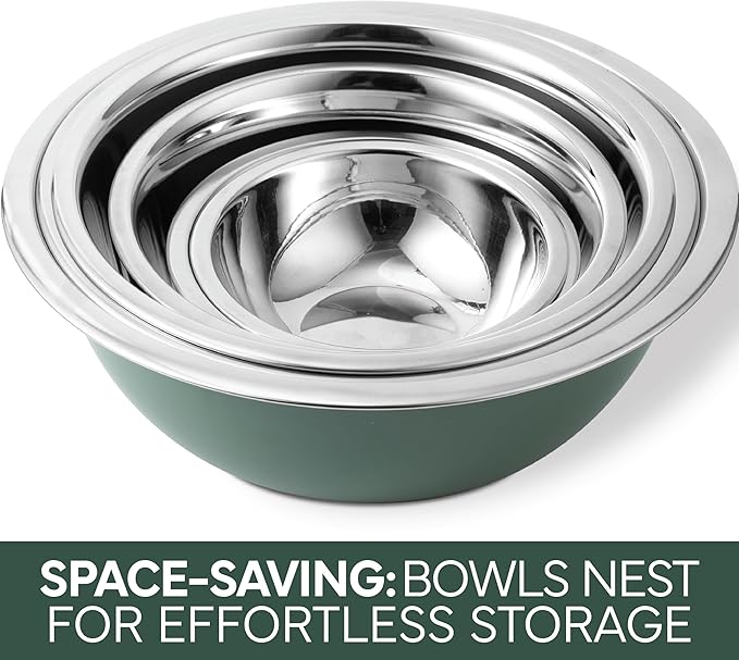 COOK WITH COLOR Stainless Steel Mixing Bowls Set - Nesting Bowls, 6 Pieces, Green