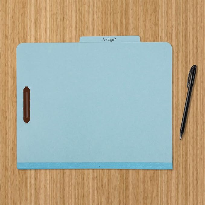 Amazon Basics Classification Folder with Prongs, 100% Recycled, 2 Dividers, 2" Embedded, 12.17 x 10.39 inch (Letter) Size, Light Blue, 10 Count per Box