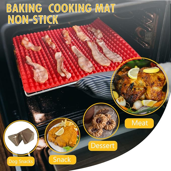 Silicone Baking Mat Red Pyramid Non Stick Bacon Microwave Tray Pastry Mats Red BBQ Grill Mat Baking Supplies oven Liners For Bottom Of Oven - 16 X 11''Silicone Mats For Kitchen Counter 1 Pack