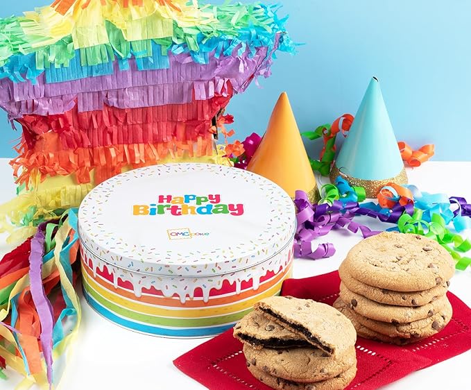 Happy Birthday Cookies Tin Chocolate Chip Gift Basket Tin Individually Wrapped Food Gift for Men Women Gourmet Kosher