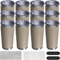 Travel Coffee Tumbler 20oz, 12 Pack Leakproof Travel Coffee Mug with Lid and Straw, Stainless Steel Double Wall Vacuum Insulated Tumbler for Hot/Iced Drinks (Textured Matte, Brown)