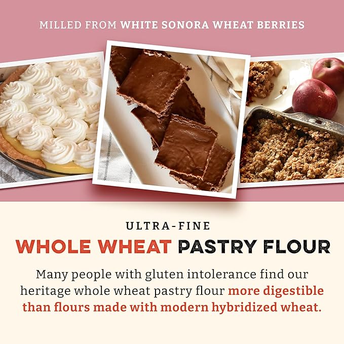 Sunrise Flour Mill USDA Organic Heritage Whole Wheat Pastry Flour - 2 lbs | Great for Gluten Sensitive People | Easier to Digest with Less Bloating | No Bleaching or Bromating | Zero Additives