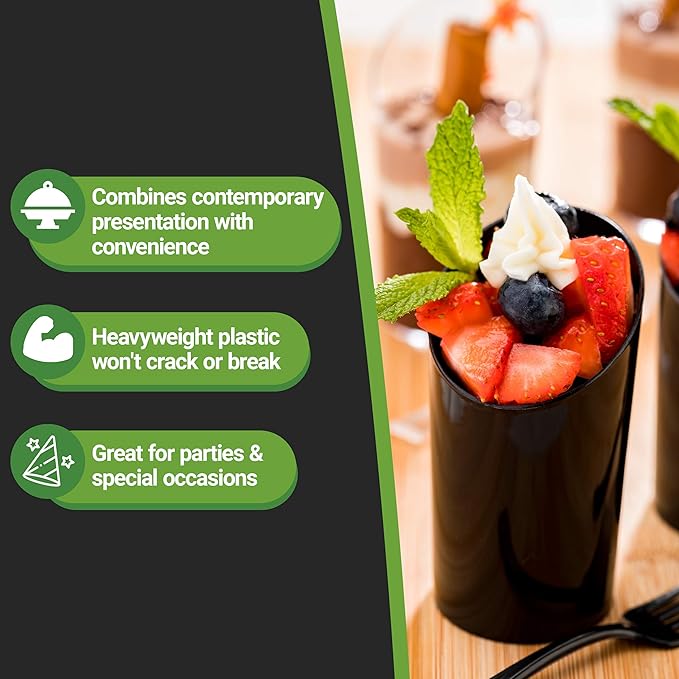 Restaurantware 3 Ounce Shot Glasses 100 Round Incline Cups - With Black Finish Disposable Plastic Shot Glasses For Serving Samples At Wedding Banquets And Catered Events