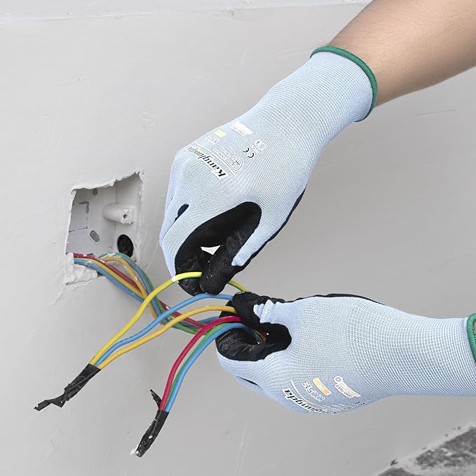 3-Paris Medium Work Gloves for Men and Women, Nitrile Coated Safety Protective Gloves with Grip, Ideal for Gardening, Warehouse, Mechanic, Light Duty Construction Work