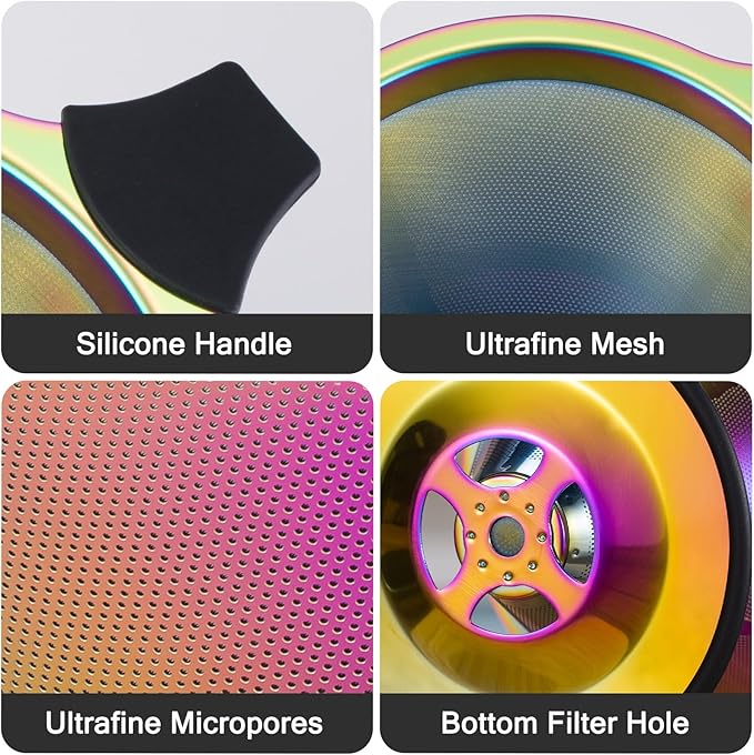 Pour Over Coffee Dripper INSINTAR Reusable Stainless Steel Coffee Filter Paperless Metal Coffee Strainer Single Cup Coffee Maker 1-4 Cup for Camping,Travel,Office and Home(Titanium Iridescent)
