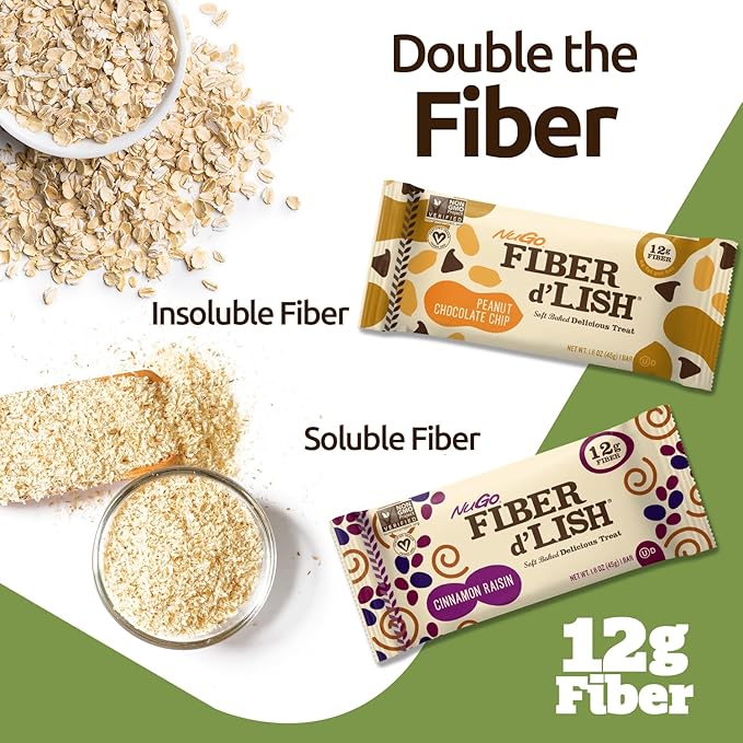 NuGo Fiber d'Lish Peanut Chocolate Chip, 12g High Fiber, Vegan, 160 Calories, 16 Count