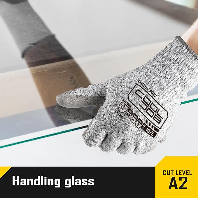 COOLJOB 12/120 Pairs Cut Resistant Safety Work Gloves with Grip, 13 Gauge Seamless Shell with PU Coating, ANSI A2 A4, Gray