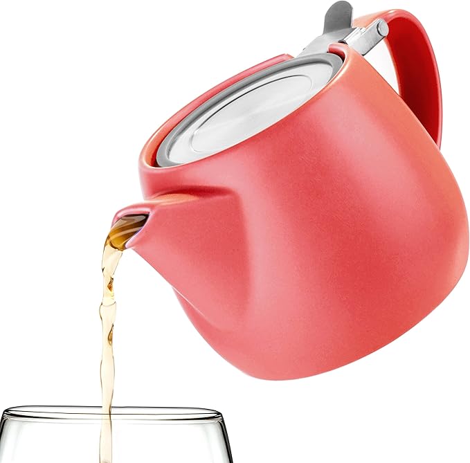 Tealyra - Pluto Porcelain Small Teapot Red - 18.2-ounce (1-2 cups) - Matte Finish - Stainless Steel Lid and Extra-Fine Infuser To Brew Loose Leaf Tea - 540ml