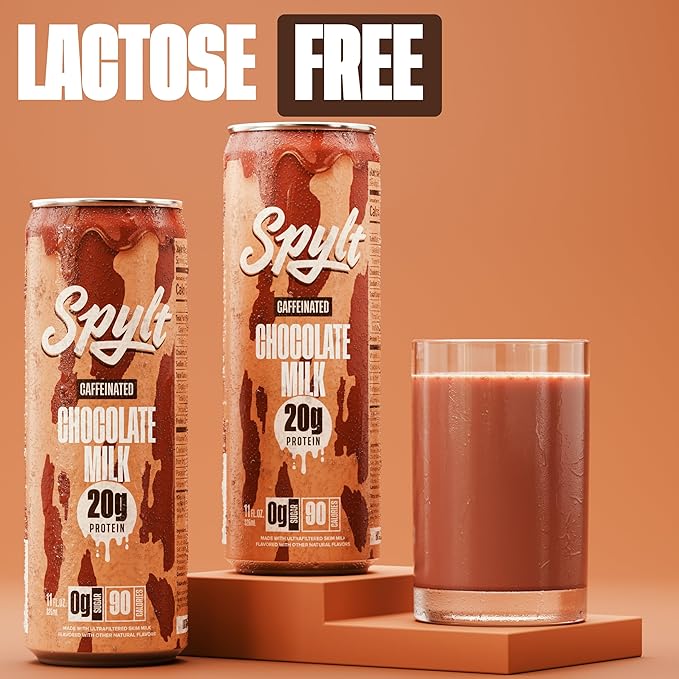 Spylt High Protein Chocolate Milk with 60mg Caffeine & 20g Protein - 90 Calories, Ready to Drink, Sugar Free, Lactose Free Milk, Perfect for Workout Recovery & Afternoon Pick Me Up - 12 Count