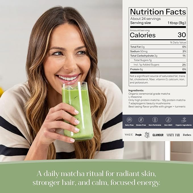 Kroma’s Beauty Matcha Latte Powder 7.18 Oz, 204g, 24 Servings – Collagen Ceremonial Grade Matcha Green Tea with Protein for Glowing Skin & Hair Support w/ Bovine Collagen, Ginger & Turmeric - Premium Matcha Powder w/ Adaptogenic Mushrooms