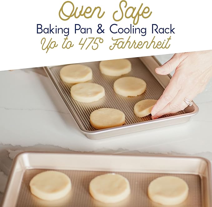 Ultra Cuisine Quarter Baking Sheets with 100% Stainless Steel Rack Set - Includes Premium Aluminum Baking Sheet and Dishwasher Safe Cookie Cooling Racks,Commercial Quality 13"x9"x1"