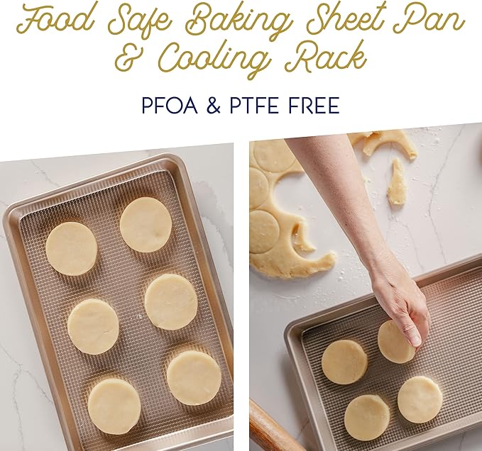 Ultra Cuisine Quarter Baking Sheets with 100% Stainless Steel Rack Set - Includes Premium Aluminum Baking Sheet and Dishwasher Safe Cookie Cooling Racks,Commercial Quality 13"x9"x1"