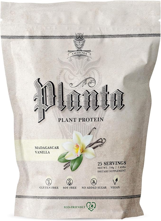 Ambrosia Planta - Premium Plant-Based Protein | Vegan & Keto Friendly | Gourmet Flavors with No Bloating or Stomach Upset | Gluten & Soy Free | No Added Sugar | 25 Servings | Vanilla