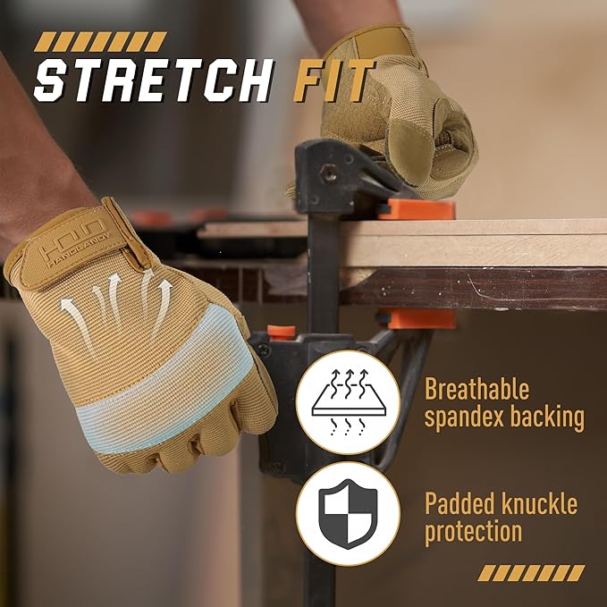 HANDLANDY Work Gloves for Men & Women, Utility Mechanic Working Gloves Touch Screen, Flexible Yard Work Gloves