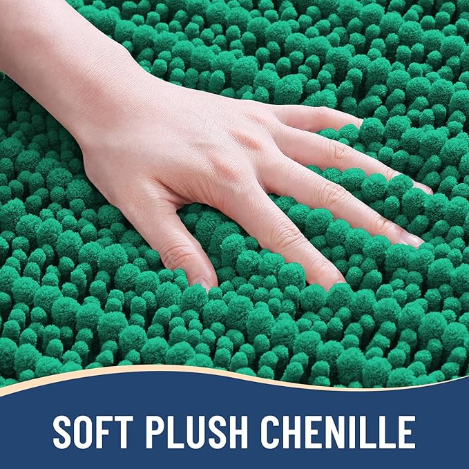 Arotive Luxury Chenille Bathroom Rug Mat, Extra Soft Thick Absorbent Shaggy Bath Rugs, Non-Slip Machine Wash Dry, Plush Bath Mats for Bathroom, Shower and Tub, 24x16, Emerald