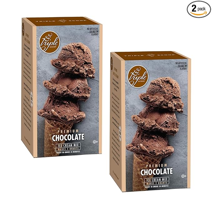 Triple Scoop - Premium Chocolate (2) Ice Cream Mix For Ice Cream Maker. Simple, Easy, Delicious. From Gourmet Mix To Maker in 5 Minutes, Makes 2 Creamy Quarts. Made in USA. (2 Pack, Chocolate)