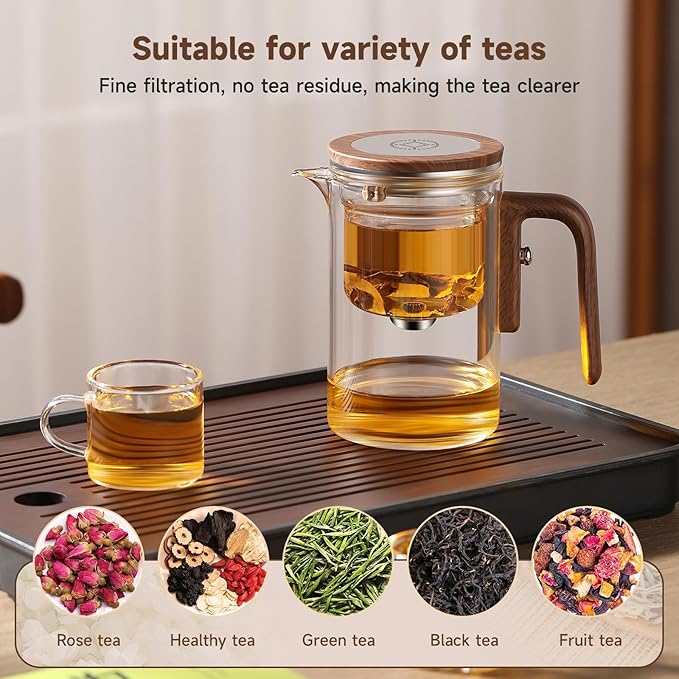 Enchanti Tea Pot, Magic Glass Teapot with Strainer,Magnetic Water Separation with Infuser -600ML/20.3oz