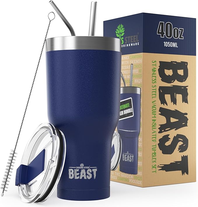 Beast 40 oz Tumbler Stainless Steel Vacuum Insulated Coffee Ice Cup Double Wall Travel Flask (Royal Blue)