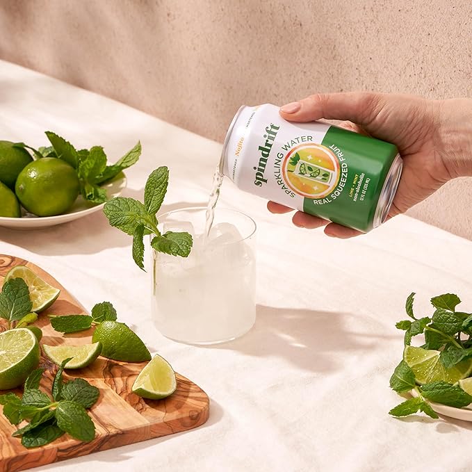 Spindrift Sparkling Water, Nojito Flavored, Made with Real Squeezed Fruit, 12 Fl Oz Cans, Pack of 24 (Only 4 Calories per Can)