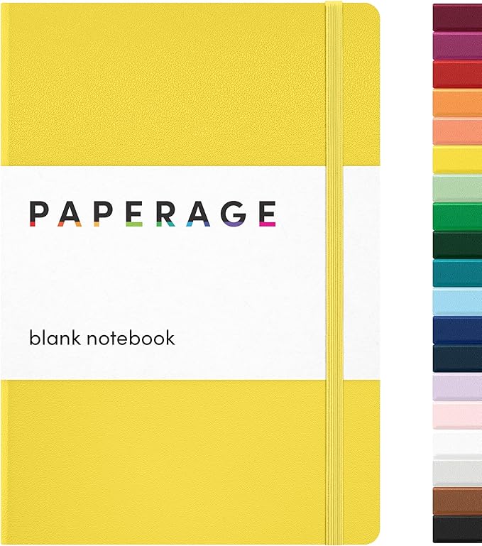 PAPERAGE Blank Journal Notebook, (Yellow), 160 Pages, Medium 5.6 in x 8 in - 100 GSM Thick Paper – Hardcover Journaling Notebook for Work, School, Note Taking or Sketching