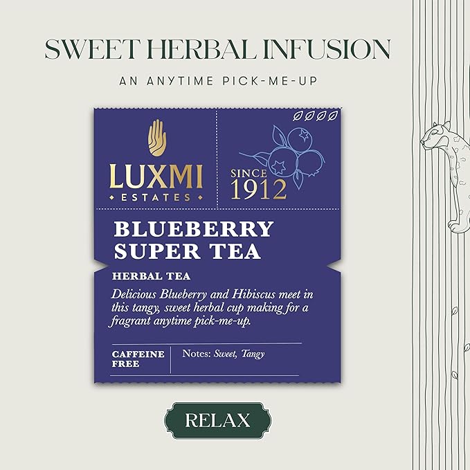 Luxmi Estates - Blueberry Herbal - Organic Blueberr Tea 100g (50 Cups) | Certified Organic Tea | Caffeine-Free