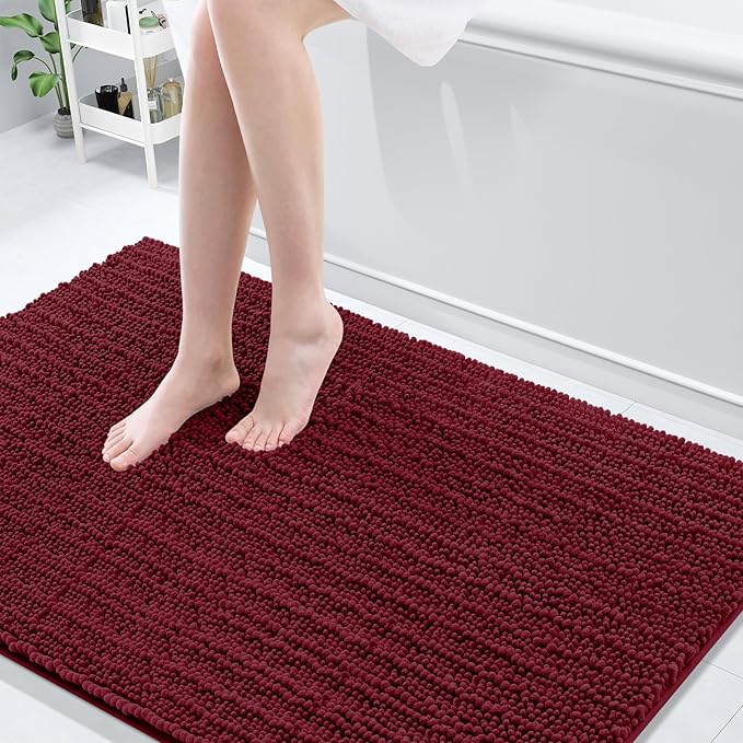 Arotive Luxury Chenille Bathroom Rug Mat, Extra Soft Thick Absorbent Shaggy Bath Rugs, Non-Slip Machine Wash Dry, Plush Bath Mats for Bathroom, Shower and Tub, 59x35, Burgundy