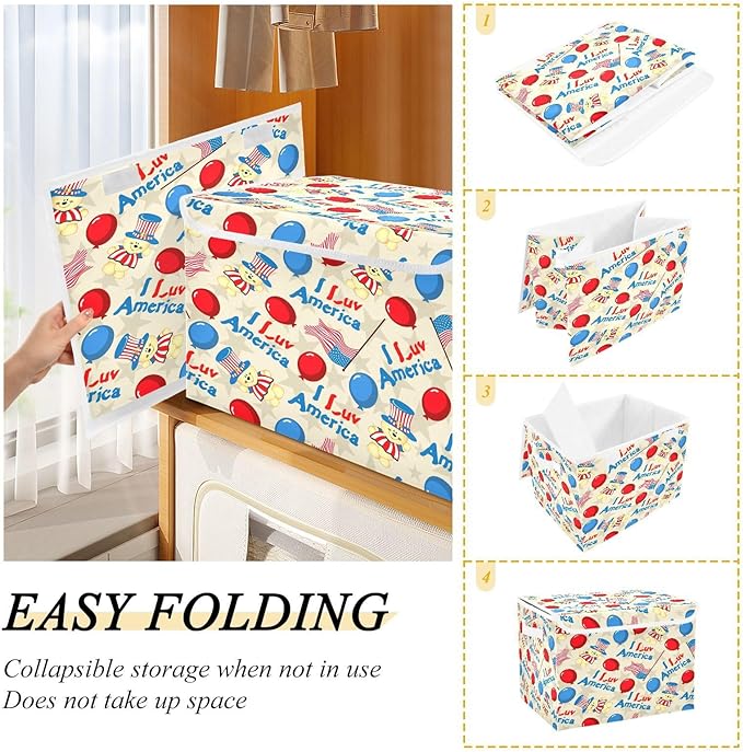 susiyo Classical American Pattern fabric storage baskets with lids,Collapsible Storage Boxes,Foldable storage boxes with handles for Home,Office,Closet Organization