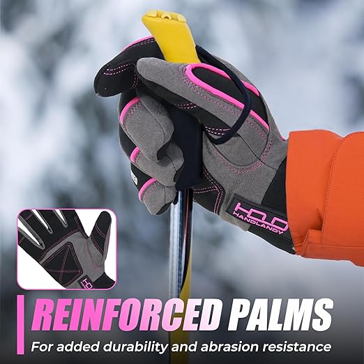 HANDLANDY Waterproof Insulated Work Gloves, 3M Thinsulate Thermal Winter Gloves for Men Women Touch Screen, Warm Ski Snowboard Cold Weather Gloves (Large, Pink)