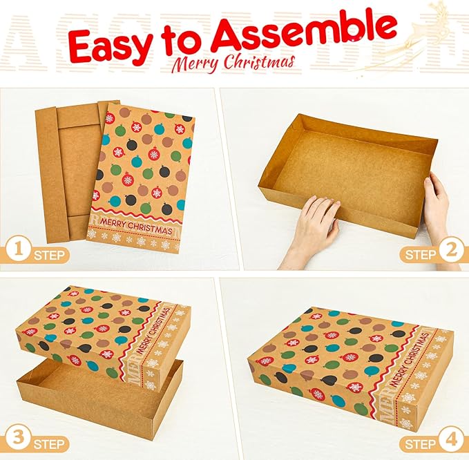joyhalo 24 Pack 14.5" Christmas Gift Boxes with Lids for Presents, 4 Designs Gift Boxes Bulk, Kraft Gift Wrapping Boxes for Clothes,Shirts,Robes,Sweaters and Socks