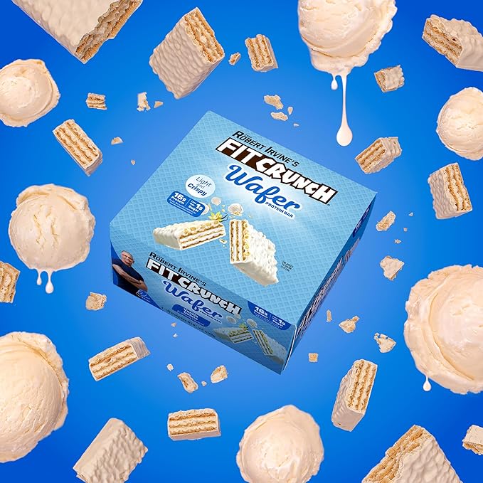 FITCRUNCH Wafer Protein Bars, 16g of Protein & 1g of Sugar (9 Bars, Vanilla Gelato)