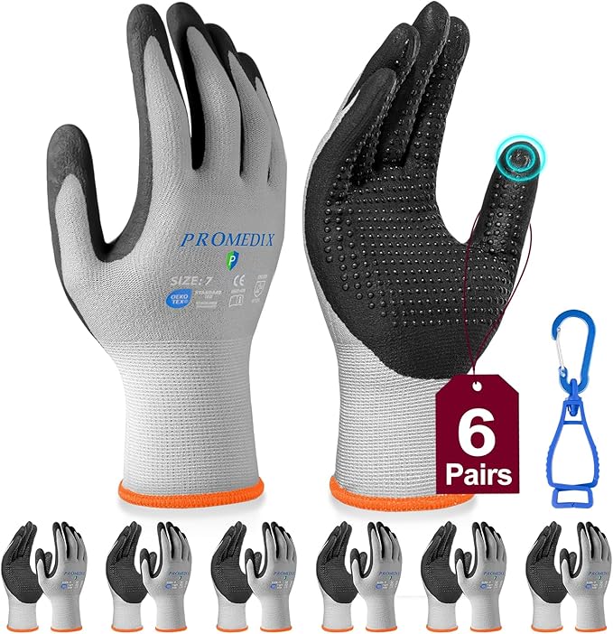 PROMEDIX P Nitrile Coated Work Gloves,MicroFoam Safety Work Gloves Men,Seamless Knit Nylon&spandex Gloves with Grip