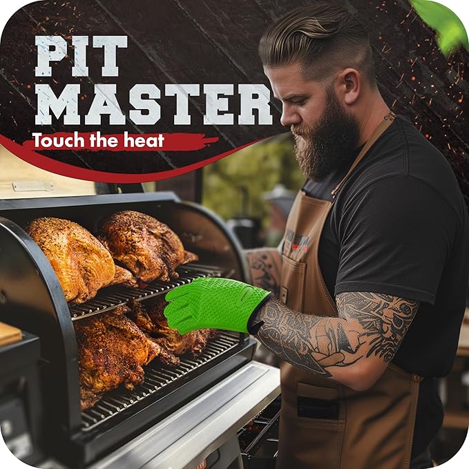 KITCHEN PERFECTION XL Silicone Smoker Oven Gloves-Extreme Heat Resistant BBQ Gloves-Handle Hot Food Right on Your Grill Fryer&Pit|Waterproof Grilling Cooking Baking Mitts|Superior Value Set+3 Bonuses