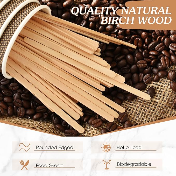 Meanplan 4000 Pack Birch Wood Coffee Stir Sticks 7 Inch Disposable Wooden Coffee Stirrers Bulk Long Tea Stirring Stick Round End Swizzle Beverage Mixer for Cocktail Hot Chocolate Drink Summer