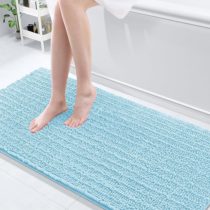 Arotive Luxury Chenille Bathroom Rug Mat, Extra Soft Thick Absorbent Shaggy Bath Rugs, Non-Slip Machine Wash Dry, Plush Bath Mats for Bathroom, Shower and Tub, 70x24, Blue