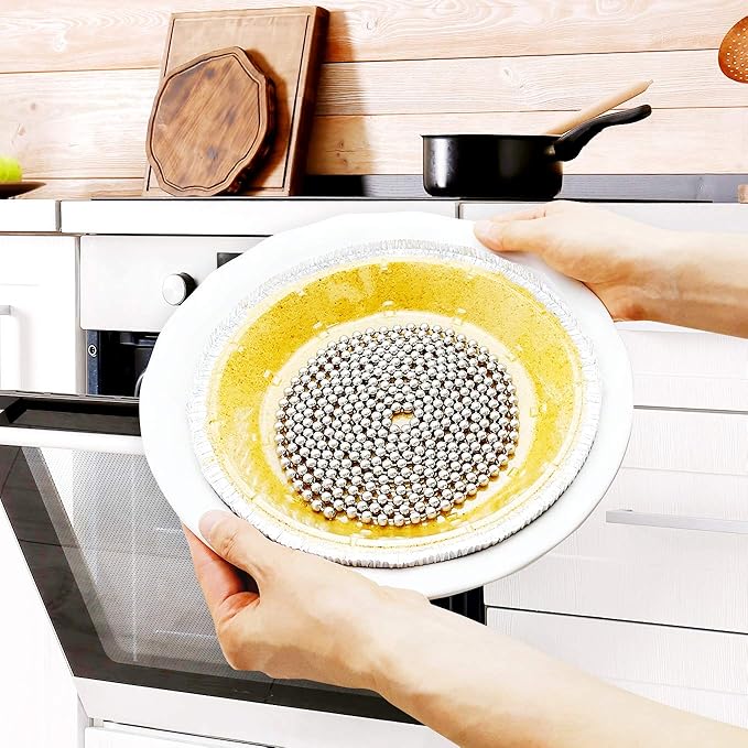 Durable Baking Supplies: 2 Pack Stainless Steel Chain Pie Weights, Reusable and Easy to Clean, Odorless, Safe Pie Weights for Pie Crusts, Oven Safe Baking Beads (10 feet)