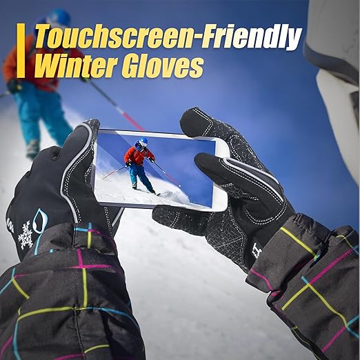 HANDLANDY Waterproof Insulated Work Gloves, 3M Thinsulate Thermal Winter Gloves for Men Women Touch Screen, Warm Ski Snowboard Cold Weather Gloves (Black, Medium)