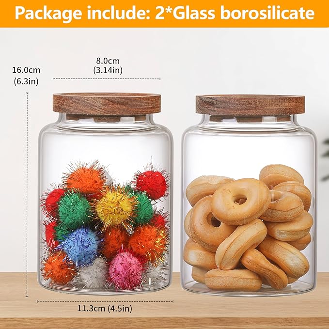 Vacuum Coffee Canister Glass Food Storage Jars With Airtight Lids Borosilicate Glass Coffee Canister Container for Coffee Beans & Grounds Tea Sugar Spices Kitchen (40oz（1200ml)-2 pack