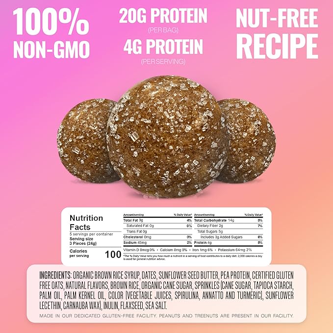 The GFB Birthday Cake Cookie Protein Bites - Allergen Friendly & Nut Free - Gluten Free, Plant Based, Non GMO, Sustainably Made – Ridiculously Tasty, Healthy, Protein Energy Balls, 4 oz (6 Count)
