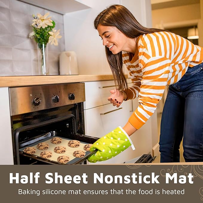 Silicone Baking Mats Half Sheet Non Stick for Oven Reusable 4 Pack - Thick Heavy Duty Silicone Baking Mat Cookie Sheet 1/2 Size for Macaron & Pastry - Half Size Rectangular Cooking Oven Liner Pad