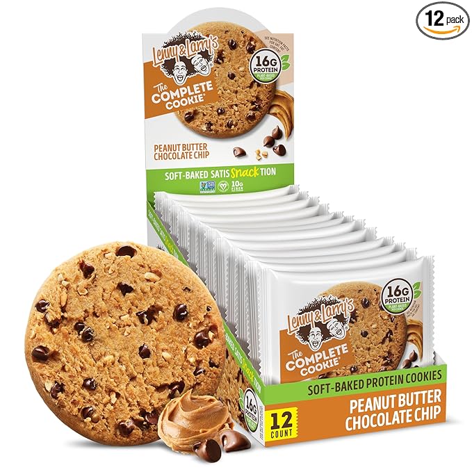 Lenny & Larry's The Complete Cookie, Peanut Butter Chocolate Chip, Soft Baked, 16g Plant Protein, Vegan, Non-GMO, 4 Ounce Cookie (Pack of 12)
