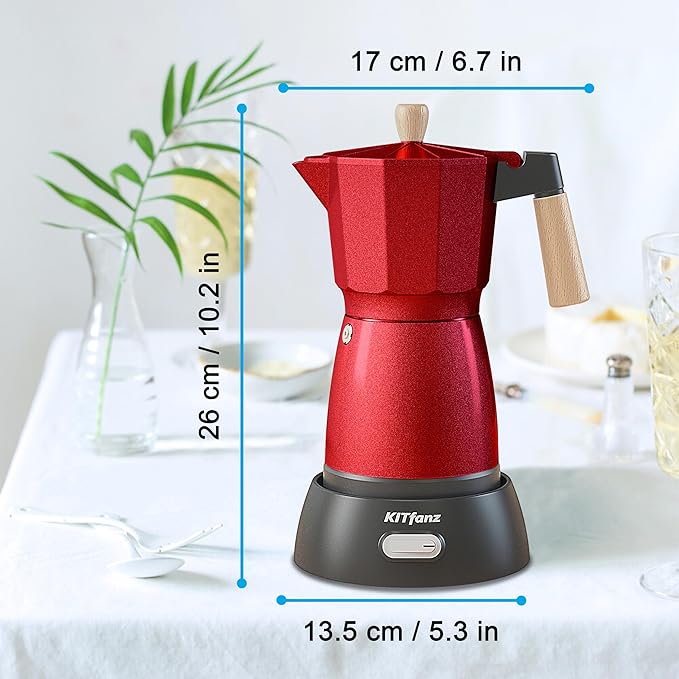 Electric Espresso Coffee Maker, Italian Coffee Pot, Electric Moka Pot, Cuban Coffee Maker, Portable Cafeteras Electricas Espresso Makers with Detachable Base 3 or 6 Cup (Bright Red)