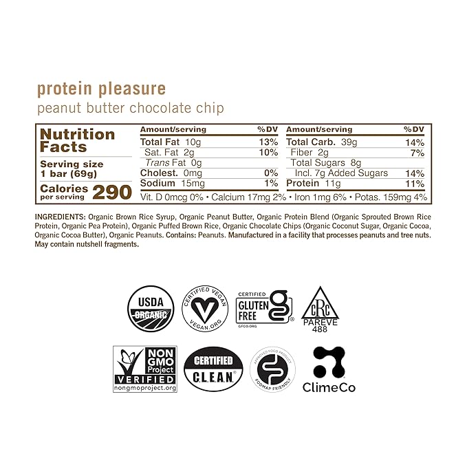 GoMacro MacroBar Organic Vegan Protein Bars - Peanut Butter Chocolate Chip (2.4 Ounce Bars, 12 Count)