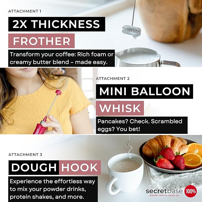 Secretbase Rechargeable Milk Frother Mixer, Pitcher and Charging Base - 3 Speed Handheld Foam Maker for Barista Style Coffee, Bulletproof Coffee, Keto Coffee and Matcha Latte