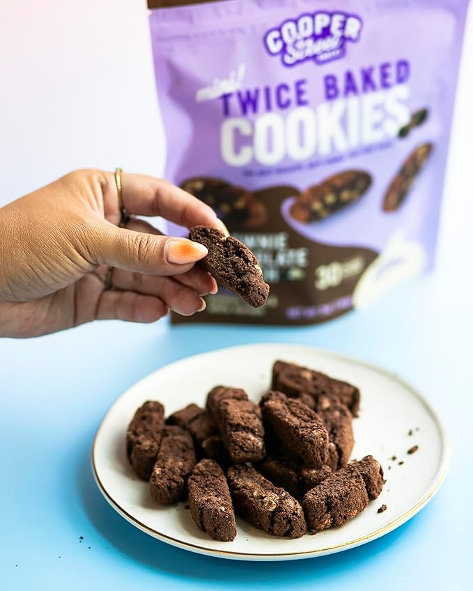Cooper Street Twice-Baked Brownie Chocolate Biscotti Cookies (16oz each, Pack of 2) - 50 Two-Bite Mini Italian Style Snacks - Dairy-Free, Peanut Free, Kosher, Low-Calorie, Perfect with Coffee or Tea