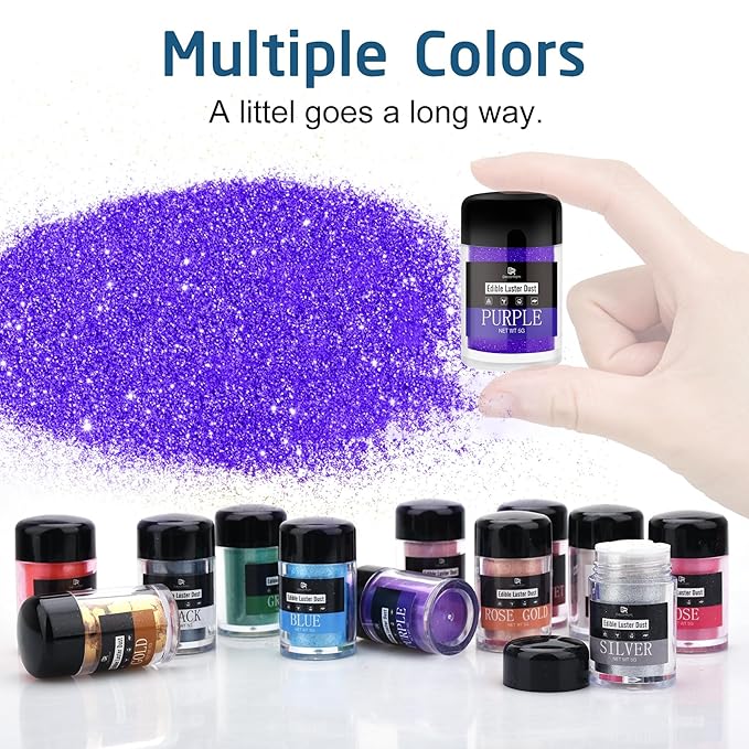 Edible Glitter Set - Luster Dust Edible Set 4 Metallic Colors - Food Grade Coloring Glitter Shimmer Dust Powder for Cocktail, Wine, Cake Decorating, Drinks, Candy, Baking, Cookie, Fondant - 5g Each