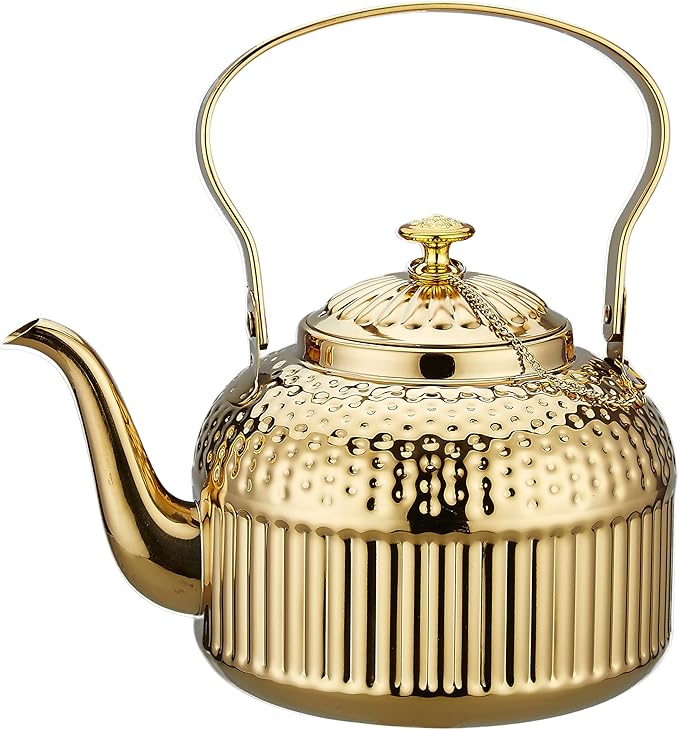 SANQIAHOME Antique 1.5L (50Oz) Stainless Steel Teapot with Infuser Gold