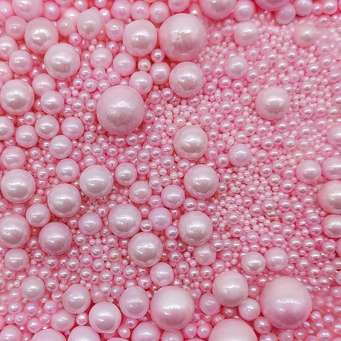 Edible Pink Sugar Pearls Sprinkles Candy Mix Size Pearls Cake Decorations Cupcake Toppers Cookie Decorating Perfect for Wedding Party Valentine Halloween Christmas Supplies 4.58OZ
