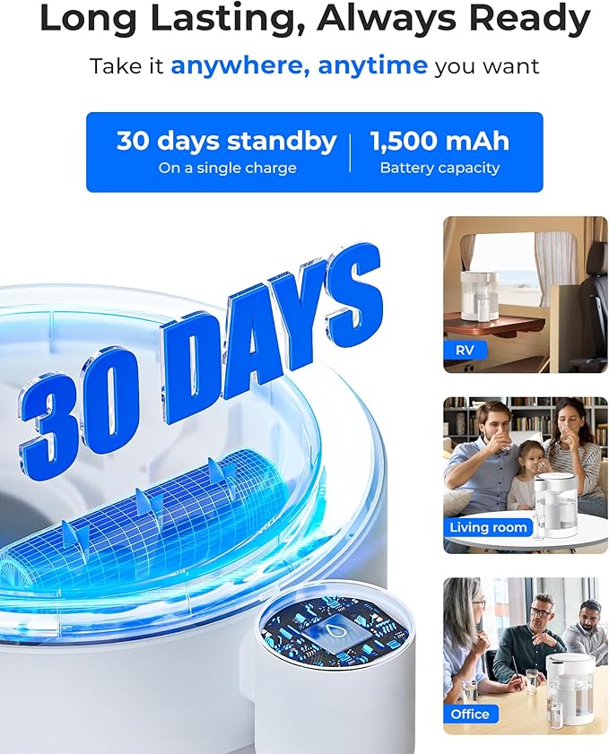 Waterdrop Glass Large 22-Cup Rechargeable Water Filter Dispenser, Reduce 70+ Contaminants, Instant Eco-Friendly Countertop Water Filter System, 5-Stage Soften Water Pitcher, with 1 Filter